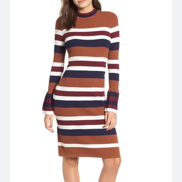 ENDLESS ROSE WOMENS STRIPED SWEATER DRESS BELL SLEEVE SMALL - Picture 7 of 7